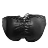 Cuecas masculinas sexy roupa interior de couro falso boxers shorts cintura baixa brilhante preto cor sólida bolsa underpant bandagem íntima