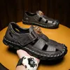 New luxury leisure baotou leather hole lazy man slip-on men's beach shoes Brand Luxury Slippers T48