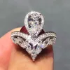 Rulalei livraison directe bagues de mariage bijoux de luxe élégants en argent Sterling 925 goutte d'eau 5A Zircon cubique CZ Marquise diamant taille poire femmes bague de mariée cadeau