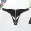 Cuecas elásticas masculinas briefs sexy zíper virilha espelho superfície cor sólida látex gay roupa interior g-string tangas