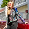 Spring Printed Womens Short Pu Jacket Motorcykel Wear Leather Womens Punk Rock Fashion Street Coat Leather Jackets 240228