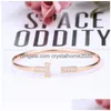 Double T Bracelet Titanium Steel Couple Female European And American Stainless Rose Gold Net Red Drop Delivery Dhjov