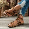 Sandals Sexy Leopard Flat Sandals Women 2023 Summer Clip Toe Soft Sole Cork Sandals Woman Plus Size 43 Outdoor Slippers Gladiator Shoes T240302
