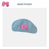 Berets Vintage Denim Chapéu Esportivo para Senhoras Outono Ins Rodada Dos Desenhos Animados Floral Artista Cap Mulheres Ivy Chapéus