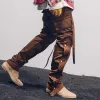 Pantaloni pantaloni da carico nero hip hop urbano hip hop streetwear cinghie lunghe bottoni oversize bottoni divisi pantaloni della tuta europea americano