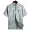 Mens Casual Shirts Men Chinese Style Tops Year Traditional Tang Shirt Stand Collar Short Sleeve Single Breasted Fu Character Print