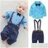 Ensembles de vêtements Mildsown Born Kids Baby Boys Bow Tie Chemise à carreaux Pantalon à bretelles Pantalon Outfit Set Tenue de cérémonie Gentleman Tenues Drop Otkg1