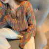 Autumn Winter Streetwear Harajuku Y2K Loose Casual Cardigan Sweater Ladies Rainbow Contrast Color Buttons Knitting Coat Outwear 240227