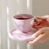 Tasse en céramique japonaise rétro peinte à la main de 250ml, petites tasses à fleurs violettes avec soucoupes, ensemble de tasses à café irrégulières pincées à la main, 240301