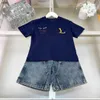 Varumärke Baby Designer Tracksuits High Quality Child Summer Suit Kids Size 100-160 CM Kids T Shirt and Logo Denim Jacquard Shorts 24Feb20