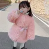 Jackets 2024 Fashion Autumn And Winter Pink Girls Fur Coat Korean Childrens Sheep Wool Thickened Large Cotton