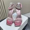 Amina Muaddi Rih Sandalias para mujer Punta cuadrada Tacón de aguja Fiesta Dama de honor Zapatos de noche de boda 11 cm PVC con incrustaciones de cristal Zapatilla Zapatos de diseñador de lujo con caja