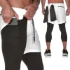 Hosen Männer Sportfitnesshosen 2 in 1 Training Jogging Hosen Mann schnelle trockene Kompression Laufhosen Fitness Jogginghosen Mann Sportbekleidung