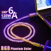 120W 180 degrés rotatif rvb coloré USB Type C câble de données 6A cordon de Charge rapide pour Samsung S24 Xiaomi Huawei câble de Charge rapide