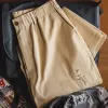 Pants Maden hommes Style extérieur broderie pantalon effilé coton taille élastique kaki pantalon décontracté mode Vintage Baggy Cargo pantalon