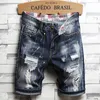 Azul masculino rasgado calças de brim curtas roupas bermuda algodão shorts respirável denim shorts masculino moda tamanho 28-40 240220