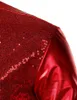 Red sequin metal patchwork shirt for mens 2023 new 70 disco nightclub flash shirt for mens Halloween party stage dance costume 2XL 240302