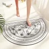 Mats Absorbent Diatomaceous Earth Bath Mats Bouquet Patern Oval Quick Dry Washable Bathroom Rugs Rubber Non Slip Backed Semicircle