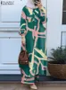 Autumn Printed Muslim Set Women Long Tops Wide Leg Pants Zanzea Casual Loose Matching Sets Turkey Dubai utbredningar Abaya Suit 240229