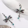 Dangle Oorbellen Gothic Vintage Kleurrijke Crystal Dragonfly Drop Earring Voor Vrouwen Meisjes Hanmade Goth Party Punk Sieraden Cadeau Accessoires