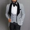 Ternos masculinos Slim Fit Xadrez para Homens Estilo Africano Casamento Smoking 3 Pcs Xaile Lapela Noivo Check Prom Blazer (Jaqueta Calças Colete) 2024