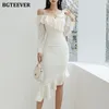 Casual Kleider BGTEEVER Elegante Schlanke Taille Damen Eine Schulter Paket Hüfte Rüschen Kleid Herbst Winter Langarm Weibliche Solide Bodycon