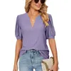 Damestops met V-hals en ruches aan de mouwen Blouses met korte mouwen Casual tops T-shirts voor dames Zomer-T-shirts