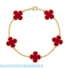 2024 Créateur de bijoux Vanl Cleefl Arpelsbracelet Trèfle à quatre feuilles Cinq fleurs Femme Double face Entoilage Blanc Fritillaire Rouge Placage Or Complet