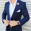 Suits Dark Blue Dot Men's Suit Peaked Lapel Blazers Wedding Male Tuxedos One Button Slim Fit Groom Wear 2 Pieces Prom Jacket And Pants