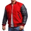 High Quality Men's Custom Wool Letterman Jackets Red Color Baseball Varsity Jacket With Black Leather Sleeve 56