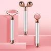 Roller 3 en 1 électrique en quartz rose et masseur de visage - Ensemble d'outils de soins du visage - Masseur pour les yeux et 3D pour le visage, la tête, les bras et le cou