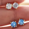 豪華なファッションの男性女性ファッション925スターリングシルバーイエローゴールドメッキ0.5ct 1ct 2ctブルーモイサナイトスタッドイヤリング素敵な贈り物