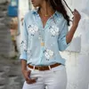 Blusas femininas jclowsexy camisa fresca doce impresso manga longa lapela peplum magro topos moda mulher blusa tamanho grande