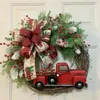 Decorative Flowers Christmas Door Wreath Garland Wooden Car Red Berry Wall Hanging Ornament Merry Decoration For Home Year 2024