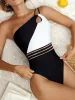 Maillots de bain Noir et blanc Patchwork Bikini Onepieces Maillots de bain Femme 2022 Nouveau Push Up Maillots de bain femmes Zipper Monokini Maillot de bain pour femme