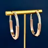 Modedesigner lås spänne diamantörhängen rostfritt stål 18k rosguld u-formade halv diamant stora örhängen för kvinnor smycken gåva