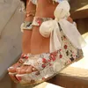 Sandalias Mujer Patrón De Flores Cuña Casual Punta Abierta Zapatos De Plataforma Cómoda Decoración Bowknot