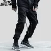 Pants 2023 Hip Hop Streetwear Cargo Pants Pocket Men Harajuku Harem Pant Swag Ribbon Joggers Pants Black HipHop Sweatpants High Street