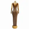 Stage Wear Celebrity Singer Luxe Sexy Soirée Célébrer Modèle Catwalk Brillant Strass Longue Robe Fête D'anniversaire Transparent Mesh