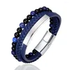 Braccialetti con ciondoli Bracciale alla moda in acciaio inossidabile da 6 mm con occhio di tigre naturale Bracciale con cinturino da polso da donna in pelle multistrato