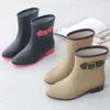 Autumn Ankel Women Rubber Boots Warm Winter Non-Slip Rainboots Color-Blocking Bow Female Water Shoes botas de mujer 240228