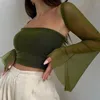 Débardeurs pour femmes Sexy Slim Y2K Tops Printemps et été Mode coréenne Buste couvrant Wrap Bretelles à manches longues Femmes Vêtements Crop