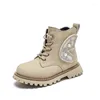 Boots للجنسين الأولاد والفتيات في الكاحل أطفال ركوب Boot Fashion Fashs Spring Autumn Children Leather Shoes Brown Black