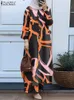 Zestawy muzułmańskie wydrukowane jesienne kobiety długie wierzchołki szerokie nogi spodnie Zanzea swobodne luźne zestawy Turkey Dubai buty Abaya Suit 240229