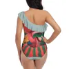 Damen Bademode Wassermelone Waschbär Einteiliger Badeanzug One Shoulder Rüschen Sexy Monokini Girl Beach Trash Panda