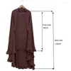 Roupas étnicas 2024 de alta qualidade Nida Ruffles Khimar Mulheres Muçulmanas Oração Hijab Cachecol Eid Ramadan Islâmico Niqab Abaya Vestido Kimono Robe