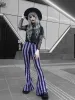 Capris Altgoth Gotik Sokak Giyim Çizgili Pantolon Kadın Harajuku Karanlık Akademisi Y2K Yüksek Bel Flare Pants Emo Alternatif Grunge Pantolon