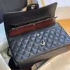 2024 10A Mirror Quality Classic Quilted Double Flap Bag 25cm Medium Top Tier Genuine Leather Bags Caviar Lambskin Black Purses Shoulder Designer Handbag 1135ess