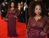 Oprah Winfrey New Designer Burgundy Sheath Mother of the Bride Dresses V-Neck Lace Long Sleeves Plus Size Mother of Groom Dresses BO6383