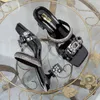 レディーススリッパサマーファッション透明ベルトメタル装飾ボックス形状の正方形のエイリアンハイヒールサンダル240228